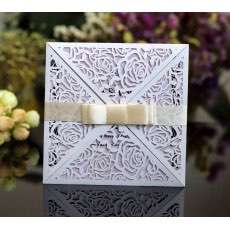 White Rose Invitation Card Wedding Invitation With Envelope Laser Cut Paper